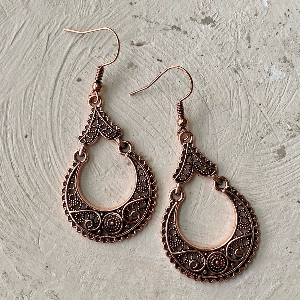 Brand New! Copper Boho Hoppy Statement Earrings